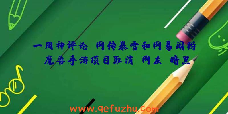 一周神评论：网传暴雪和网易闹掰，魔兽手游项目取消，网友：暗黑不朽的锅？